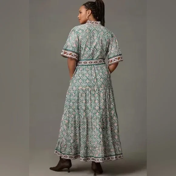 Anthropologie Sue Sartor Short-Sleeve Printed Midi Dress - Picture 4 of 9